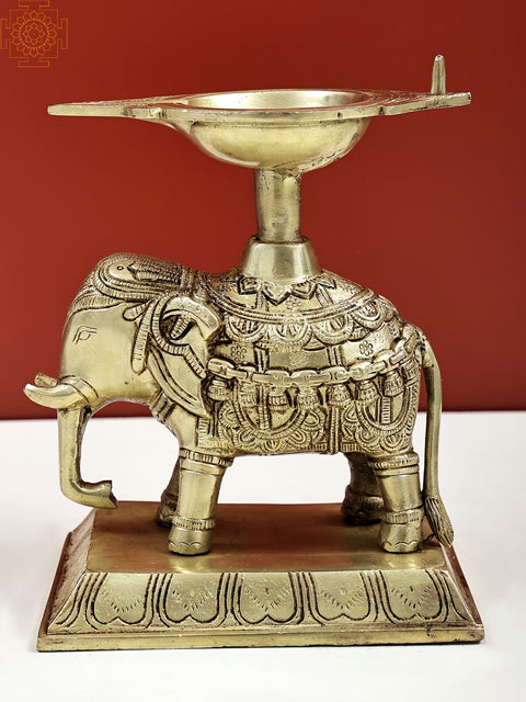 7" Decorative Elephant with Diya | Handmade