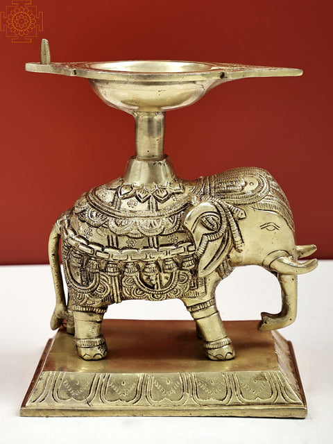 7" Decorative Elephant with Diya | Handmade