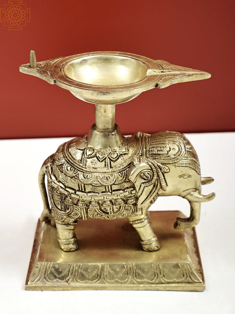 7" Decorative Elephant with Diya | Handmade