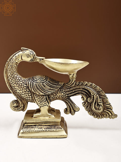 6" Brass Peacock Single Petal Diya | Handmade