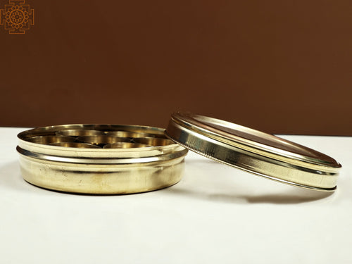 Handmade Brass Spice Box with Glass Lid for Kitchen Storage
