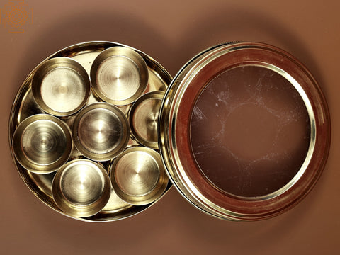 Spice Box with Glass Lid | Handmade Brass Masala Box