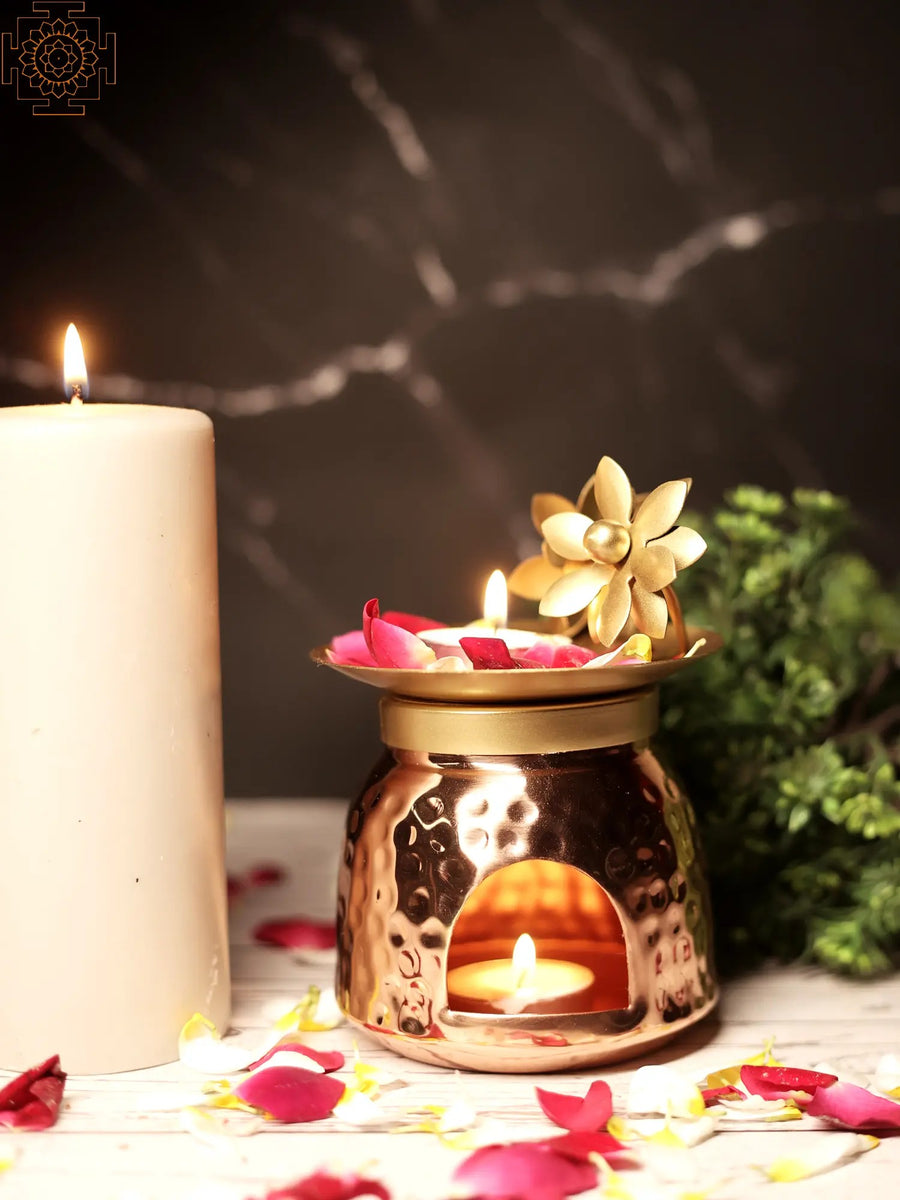 5" Brass Flower Design Diffuser Burner Handmade