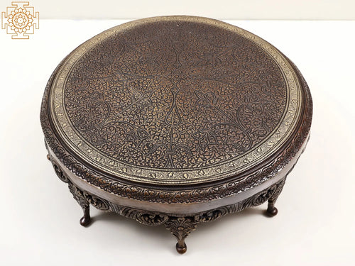 14" Brass Leaf Design Chowki, Handmade
