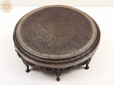 14" Brass Leaf Design Chowki | Handmade