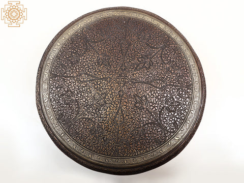 14" Brass Leaf Design Chowki | Handmade