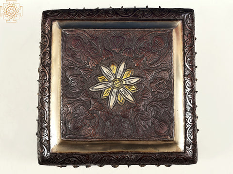 11" Brass Flower Design Chowki with Ghungroo | Handmade