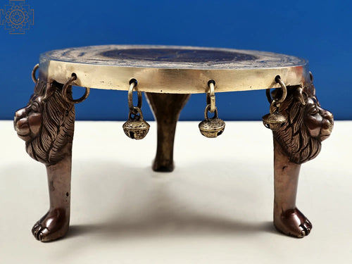 8" Handmade Brass Lion Leg Chowki with Ghungroo