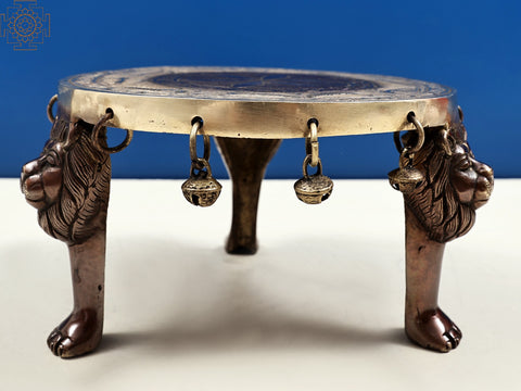 8" Small Brass Lion Leg Chowki with Ghungroo | Handmade