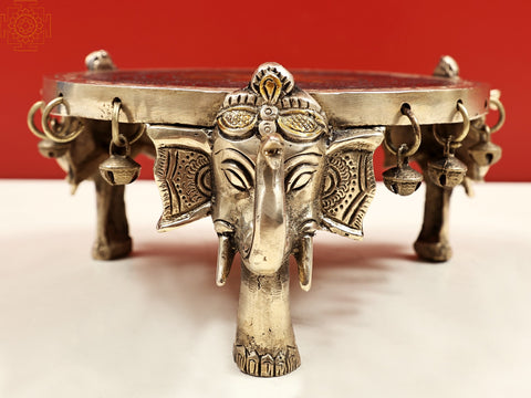 9" Small Elephant Legs Designer Chowki (Pedestal) with Ghungroo | Handmade