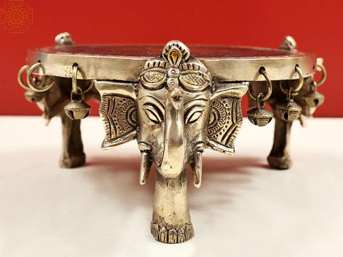 9" Handmade Brass Elephant Legs Chowki Pedestal with Ghungroo