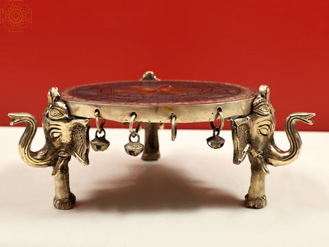 9" Small Elephant Legs Designer Chowki (Pedestal) with Ghungroo | Handmade