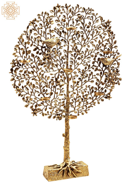 28" Brass Tree with Candle Holder | Handmade