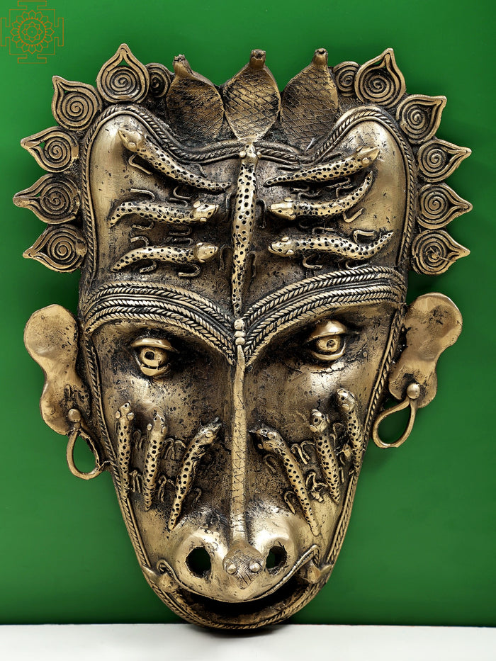 13" Handmade Tribal Mask Dhokra Brass Wall Hanging