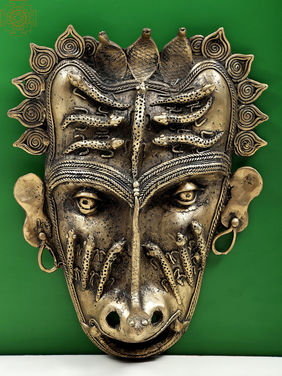 13" Handmade Tribal Mask Dhokra Brass Wall Hanging