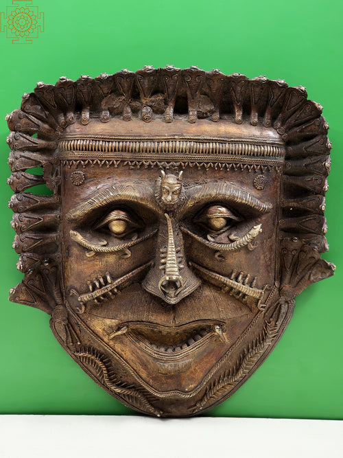 18" Brass Tribal Laughing Face Wall Hanging Mask Handmade