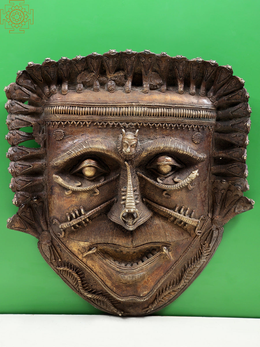 18" Brass Tribal Laughing Face Wall Hanging Mask Handmade