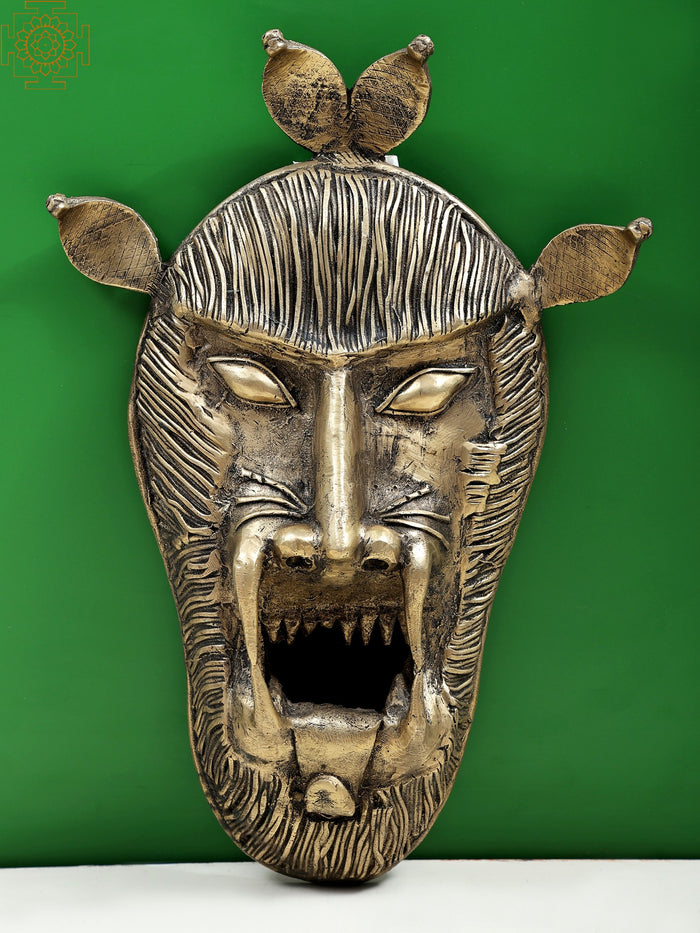13" Triple Face Mask Brass Wall Hanging Handmade