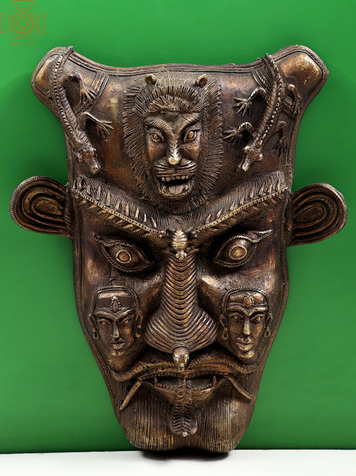 16" Tribal Brass Face Wall Hanging Handmade