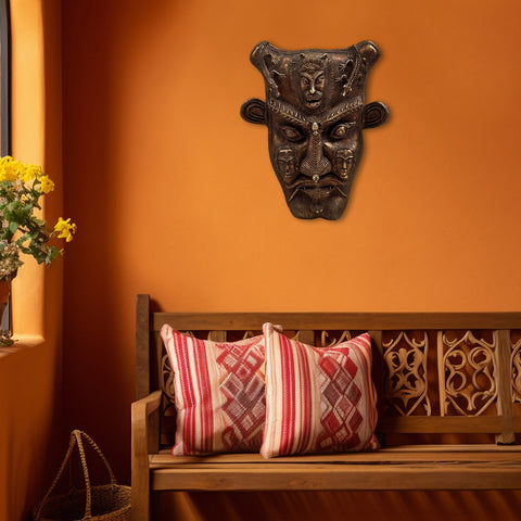 16" Tribal Brass Face Wall Hanging | Handmade
