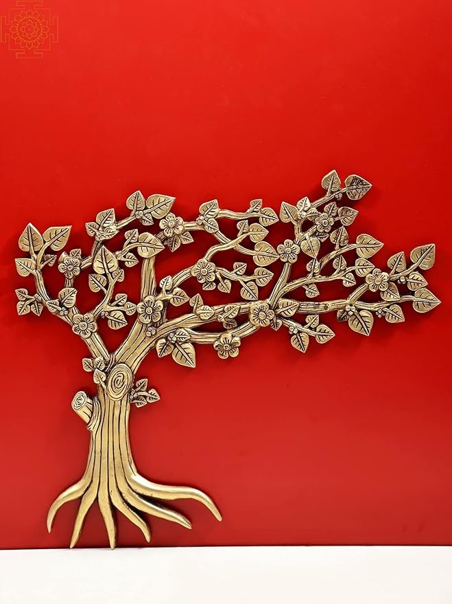 22" Handmade Brass Tree Wall Hanging for Home Decor