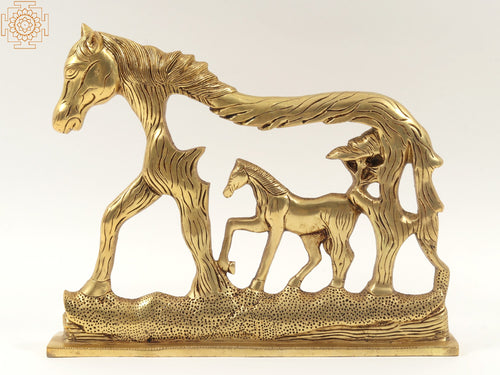 14" Stylized Brass Horse Statue for Home Decor