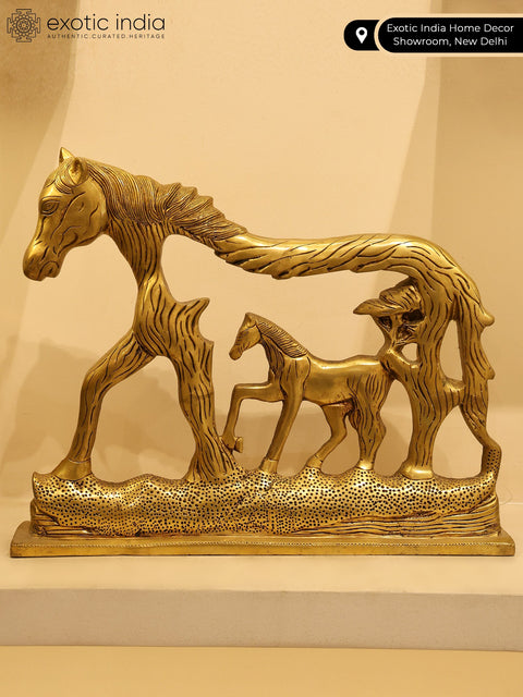 14" Stylized Horse Showpiece in Brass | Home Decor
