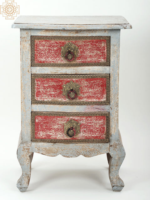24" Wooden Three Drawer Side Table | Handmade Wood Drawer