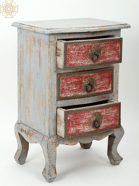 24" Wooden Three Drawer Side Table | Handmade Wood Drawer