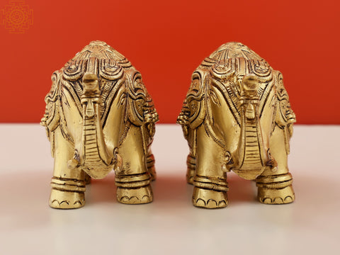11" Brass Royal Elephant Pair | Handmade Brass Figurines