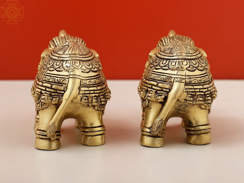 11" Brass Royal Elephant Pair | Handmade Brass Figurines