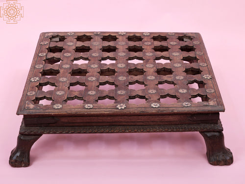 24" Handmade Wooden Lattice Chowki Pedestal