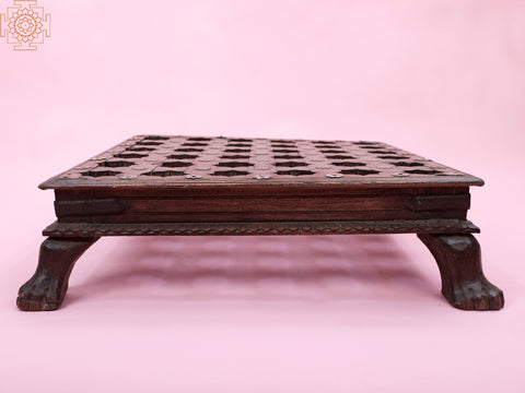 24" Wooden Lattice Chowki | Handmade Wood Pedestal