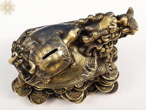 8" Handmade Brass Tortoise Piggy Bank | Brass Dragon Tortoise