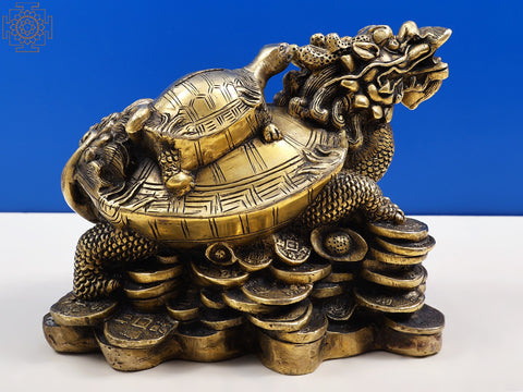 8" Handmade Brass Tortoise Piggy Bank | Brass Dragon Tortoise