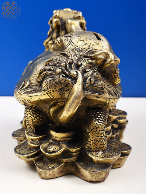 8" Handmade Brass Tortoise Piggy Bank | Brass Dragon Tortoise