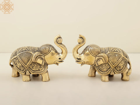 6" Brass Royal Elephant Statue (Pair) | Handmade