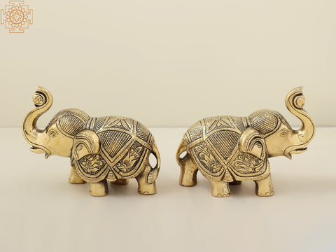 6" Brass Royal Elephant Statue (Pair) | Handmade