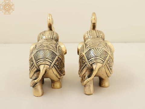 6" Brass Royal Elephant Statue (Pair) | Handmade