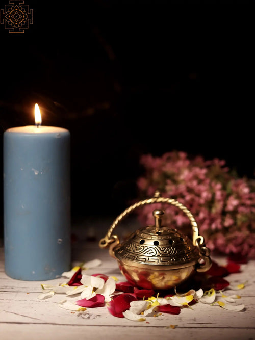3" Brass Incense Burner with Lid Handmade Dhoop Box