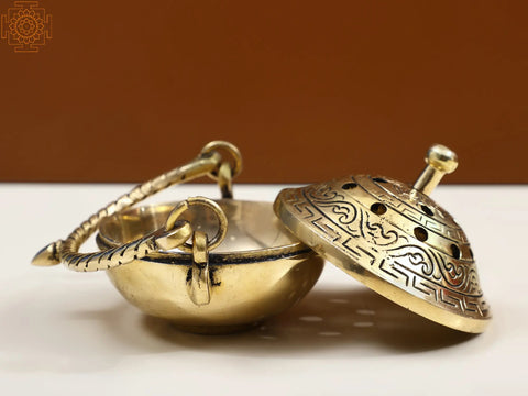 3" Brass Incense Burner with Lid | Handmade Dhoop Box