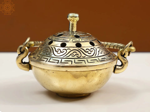 3" Brass Incense Burner with Lid | Handmade Dhoop Box