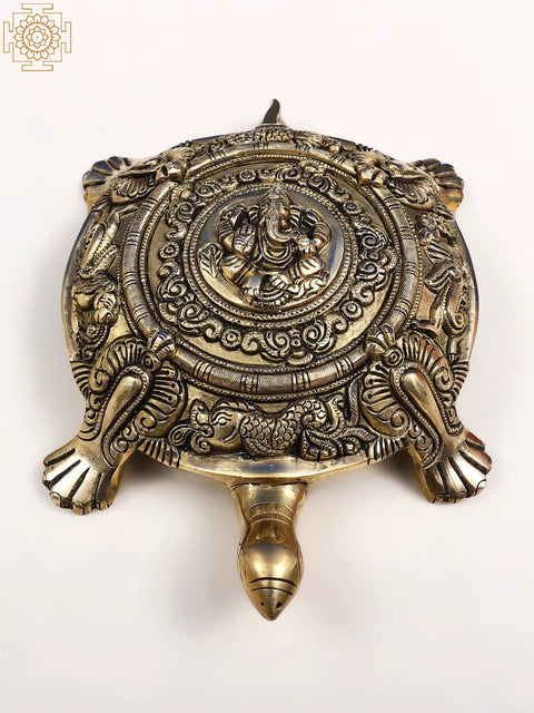11" Vastu Tortoise with Ganesha on Top | Handmade