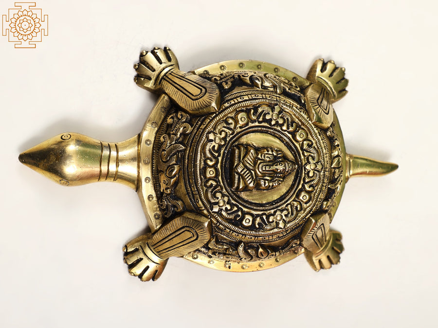 1" Handmade Brass Vastu Turtle with Engraved Ganesha Idol