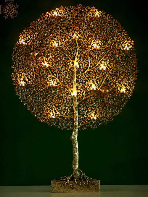 51" Large Brass Tree with Candle Holder Statue Handmade