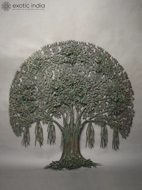 55" Handmade Bodhi Tree Brass Wall Hanging Statue