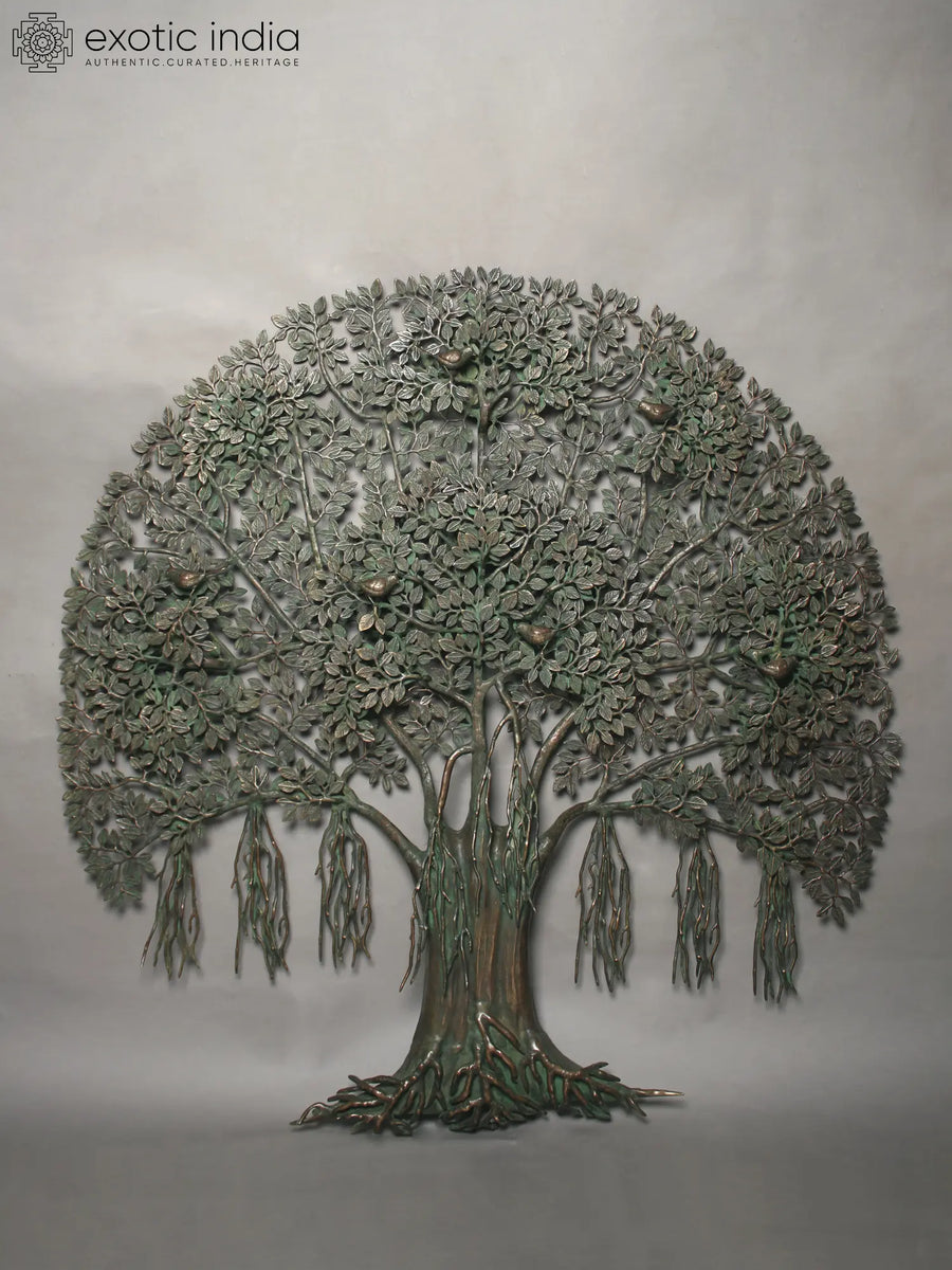 55" Handmade Bodhi Tree Brass Wall Hanging Statue