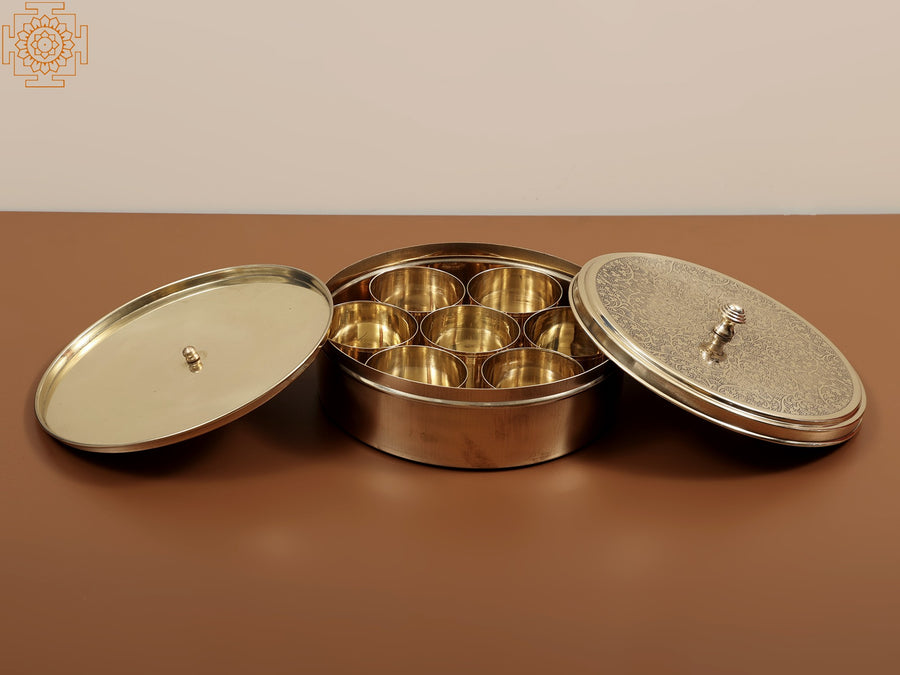 Brass Masala Spice Box for Kitchen Storage