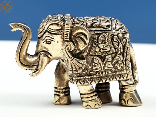 3" Handmade Brass Ganesha Elephant Statue with Trunk Up