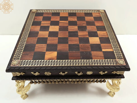 17" Wooden Chowki with Brass Decoration and Ghungroos  | Wooden Pedestal | Handmade